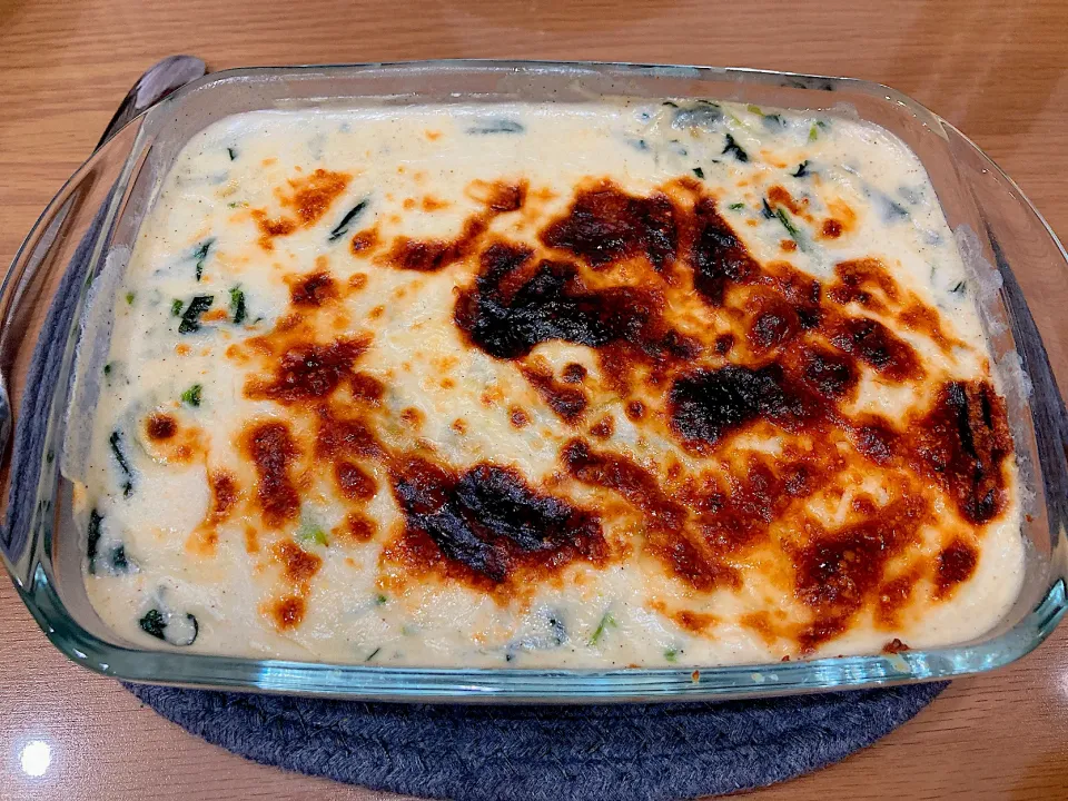 牡蠣とほうれん草のグラタン。|よっしーさん