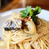 Spaghetti con Sardine e Cipolle Aglio, Olio e Peperoncino|kazaneさん