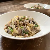 鯵の干物と茄子、いんげんのSpaghetti|koji toyodaさん