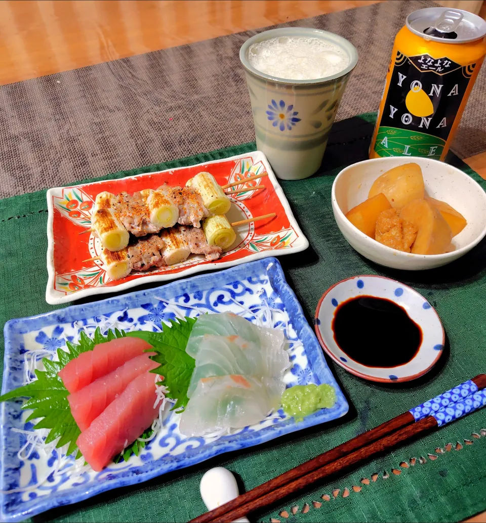 お造り　豚串　里芋の煮物|シュビラさん
