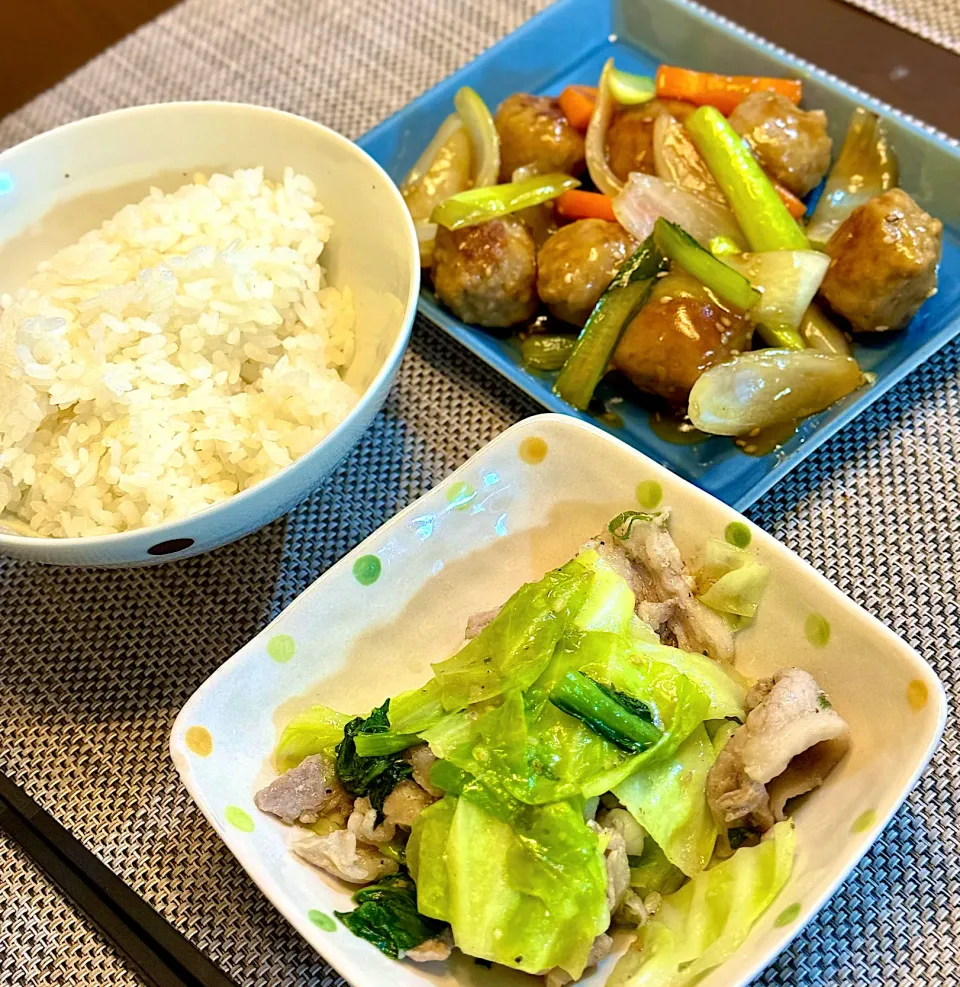 鶏団の甘酢炒めと豚肉キャベツの塩炒め|⭐︎まーしー⭐︎さん