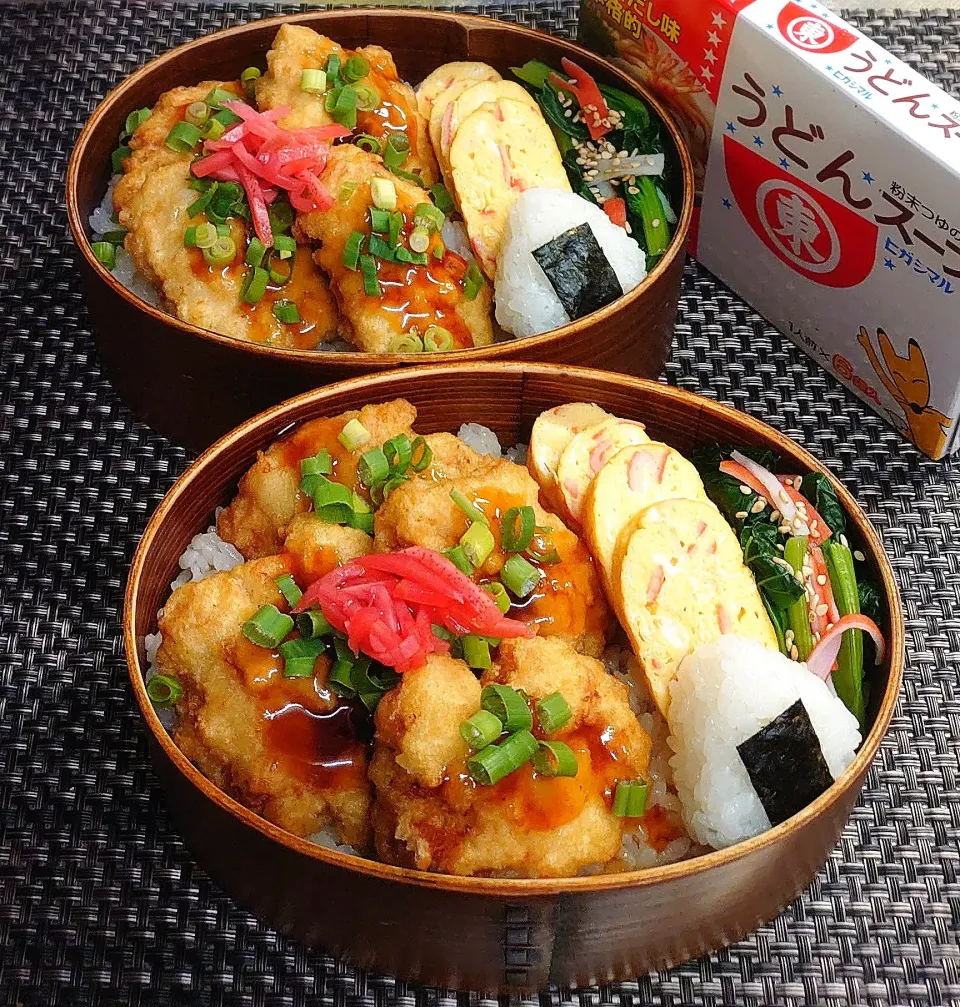 母とムスコのラブラブおソロ♪ヒガシマルうどんスープごはんでとり天どーん弁当|からあげビールさん