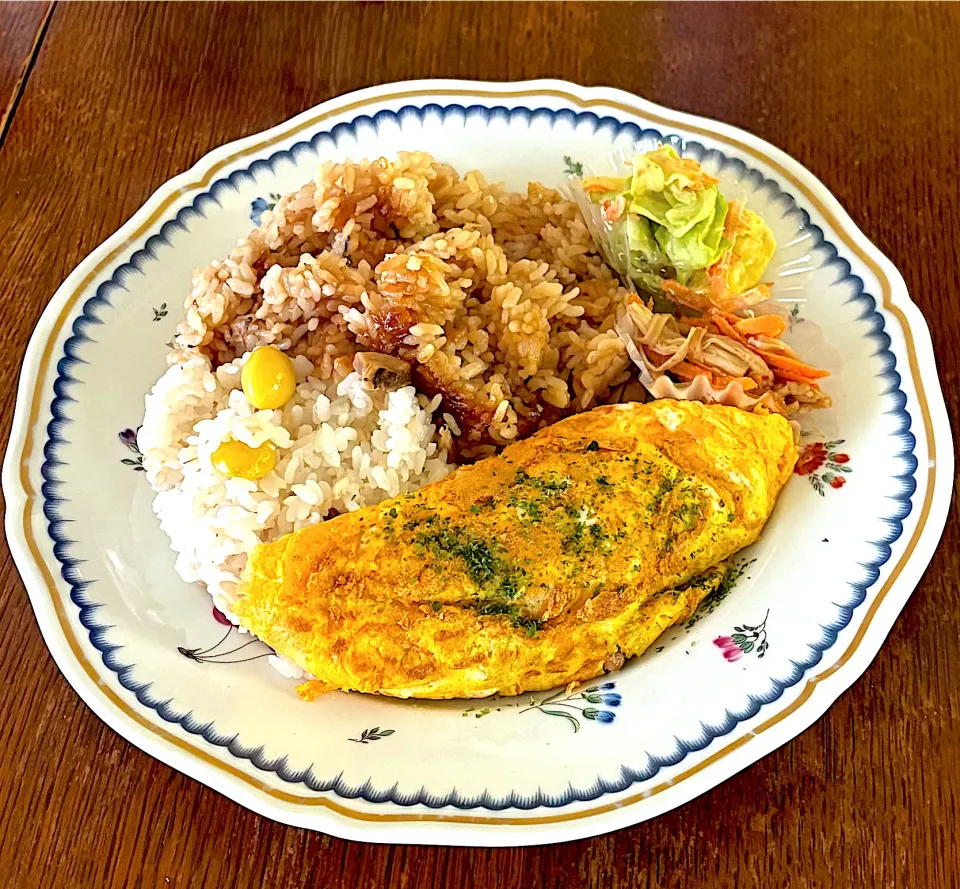 ランチ♯納豆オムレツ♯炊き込みご飯2種|小松菜さん