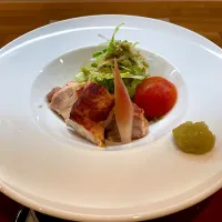 焼物　鶏の塩麹焼き、生野菜、ゆず塩|こいちさん