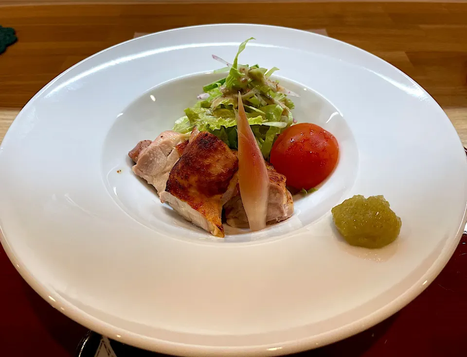 焼物　鶏の塩麹焼き、生野菜、ゆず塩|こいちさん