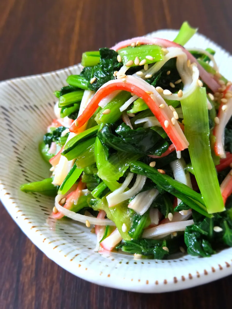小松菜とカニカマのからし和え|ぱんだのままんさん