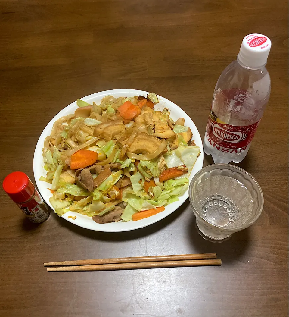 今日の晩ご飯　きしめんチャンプルー　昨日のすき焼き用に買った卵の消費メニューです。今朝、はやとが藤沢に帰っちゃったからまたぼっちご飯です。といっても金曜午前に東京で会議があって出張するので木曜夜から月曜朝までぼくも藤沢に帰るんですけどね。|なびさん