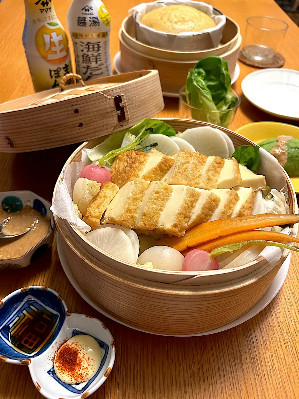 絹揚げと野菜の蒸籠蒸し|むぎこさん