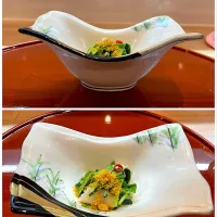 箸休　壬生菜と帆立の和え物、からすみパウダー|こいちさん