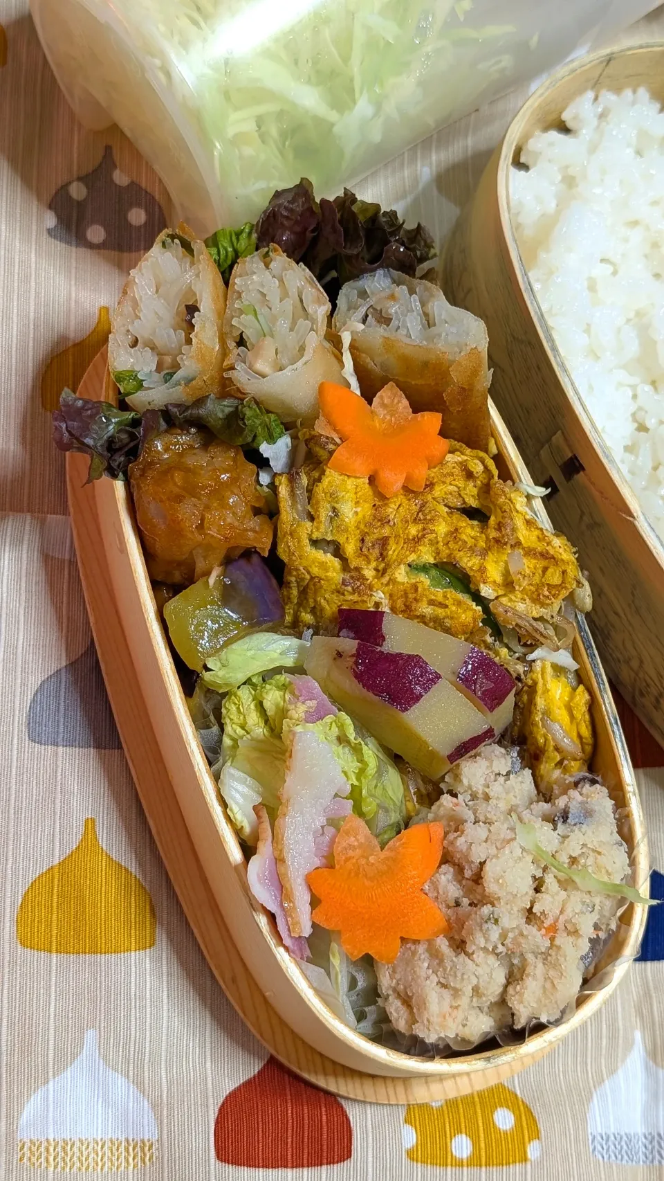 本日のお弁当〜春巻と野菜弁当|f.1125beさん