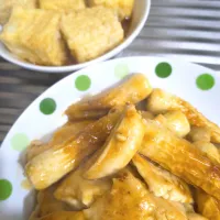 鶏胸肉と竹輪の生姜焼きと揚げ出し豆腐|時雨さん