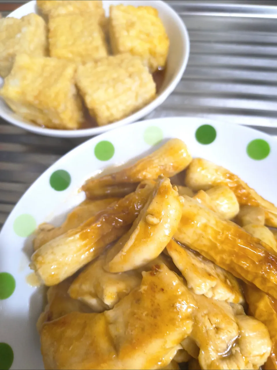 鶏胸肉と竹輪の生姜焼きと揚げ出し豆腐|時雨さん