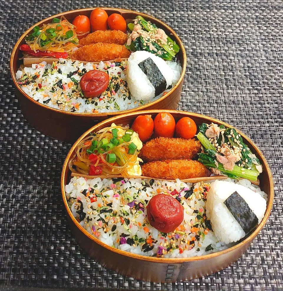 母とムスコのラブラブおソロ♪イカえびカツ＆タアサイとツナのうまつゆ和え弁当|からあげビールさん