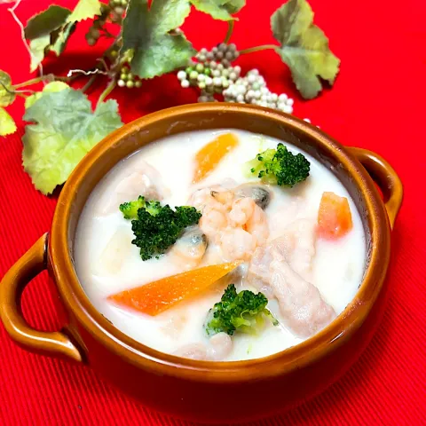 「プラス糀 糀甘酒 糖質30％オフ」を使ってみたSnapdishの料理・レシピ写真:シーフードクラムチャウダー