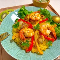 ガーリックシュリンプ乗せパエリア🥘