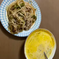 かぼちゃスープと豚肉ピーマンの味噌炒め|くうちゃんさん