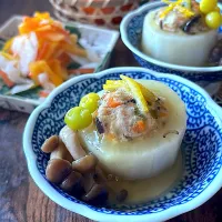 肉詰め大根と柿なます