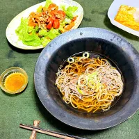 かけ蕎麦　オレンジドレッシング　柿のサラダ　玉子焼き| tadaroさん