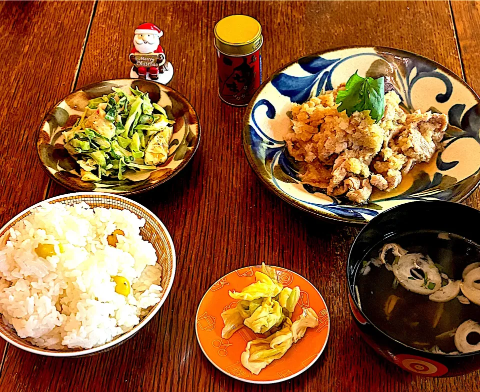 晩ごはん♯豚肉みぞれ煮♯銀杏ごはん|小松菜さん