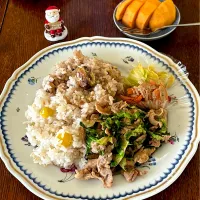 ランチ♯回鍋肉♯炊き込みご飯2種|小松菜さん