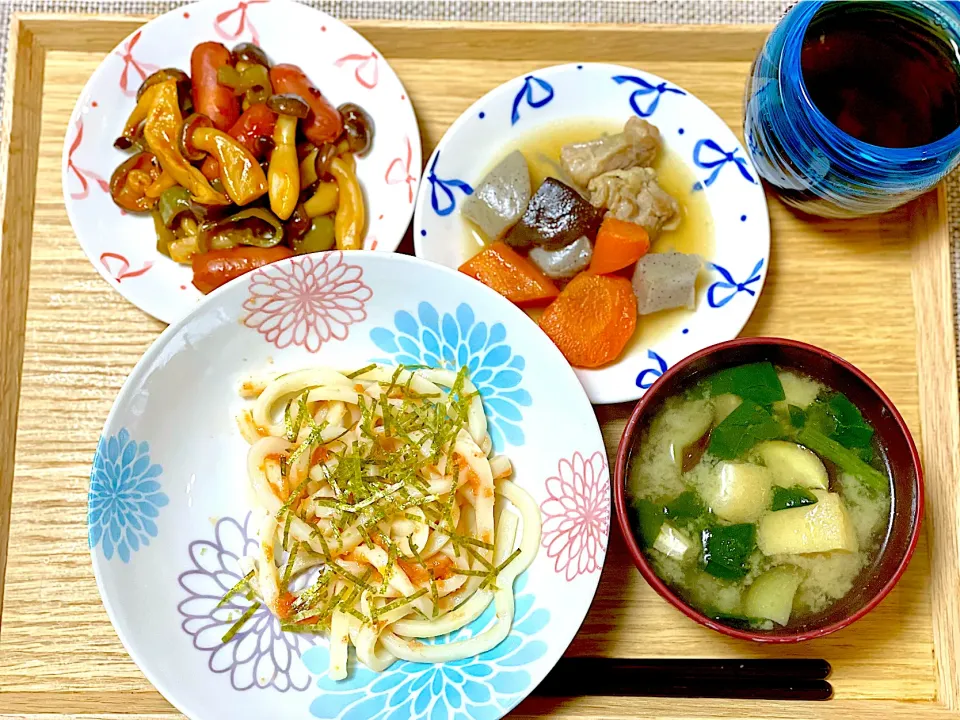 夕飯 明太子うどんなど|ふわふわさん