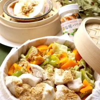 鶏ムネ肉とキャベツのせいろ蒸し ごま味噌ダレ|めいめいさん