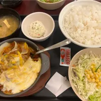 西条てっぱんナポリタン炙りチーズハンバーグ定食|takashiwagaさん