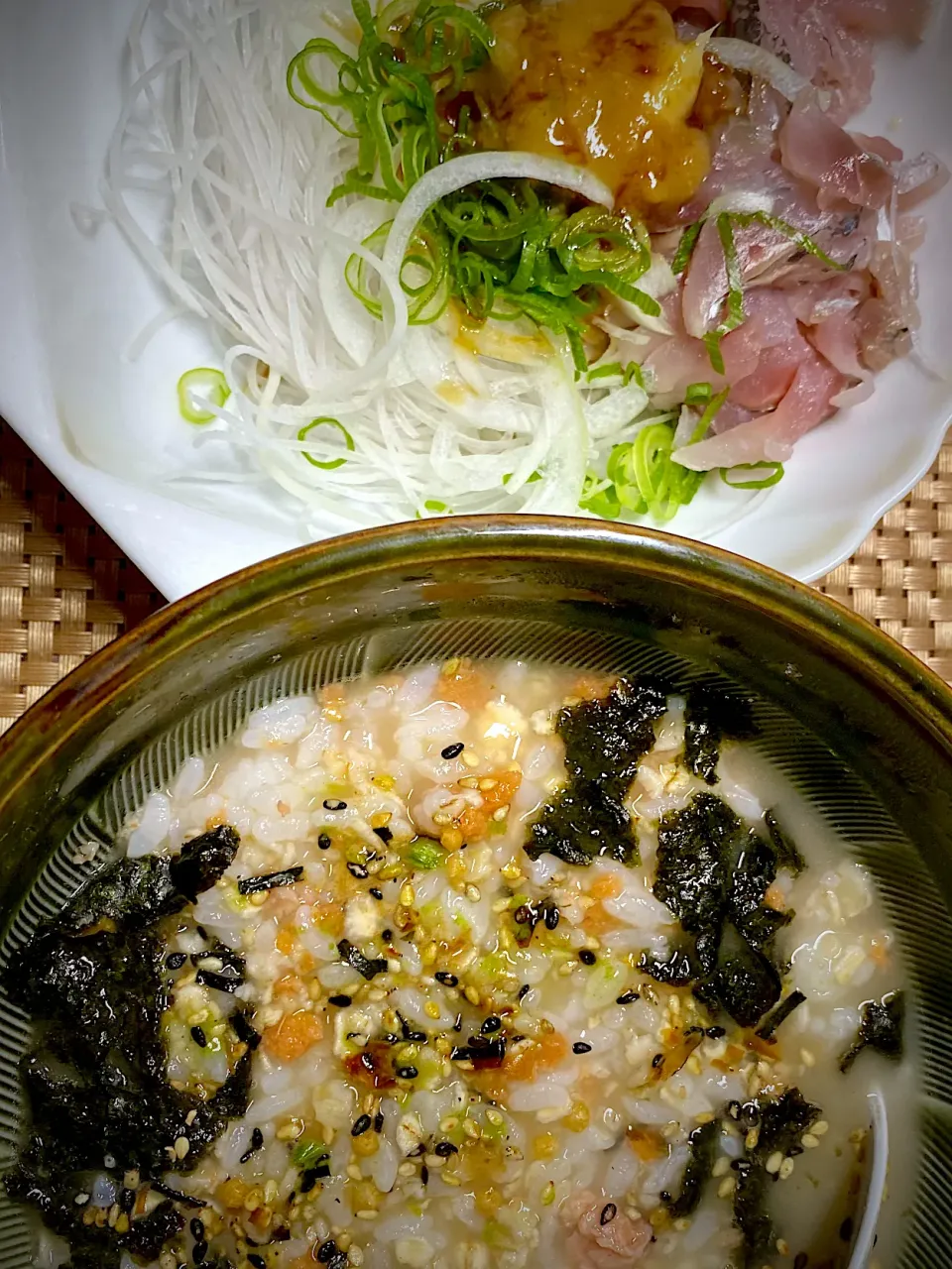 鯵のたたきと鮭茶漬け|すくらんぶるえっぐさん