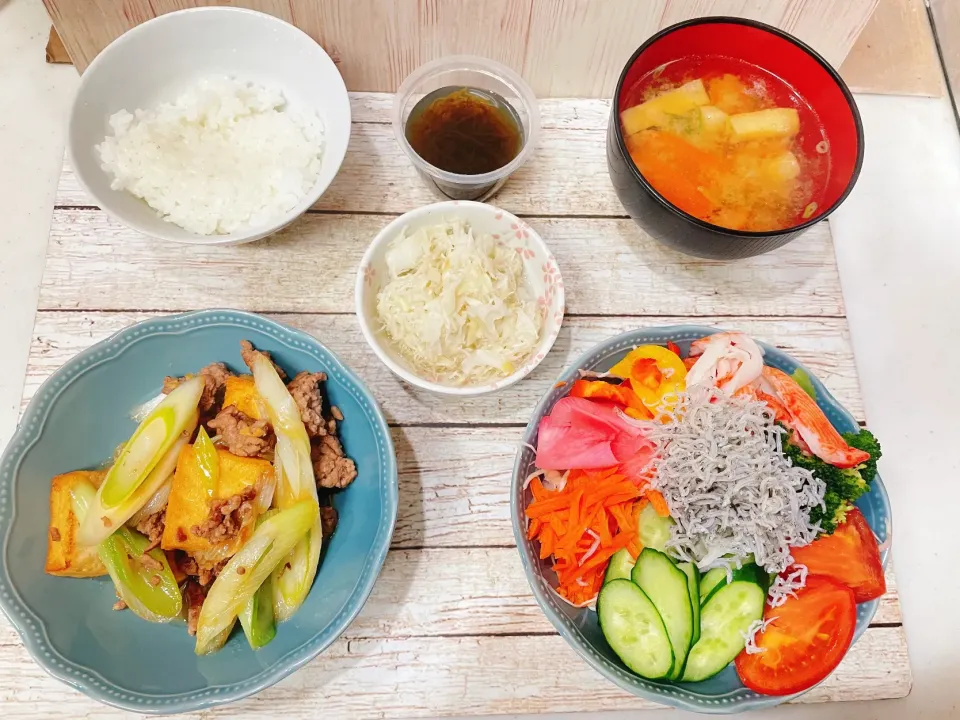 ひき肉と厚揚げとネギのすき焼き風|chou  chouさん