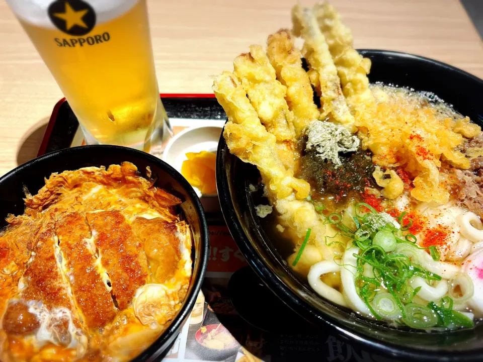 資さん満腹セット 肉ごぼ天うどん満腹セット（ミニカツとじ丼） ¥1,269|Blue Moon Caféさん