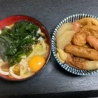 おでん＆おでん出汁で月見うどん|まちゃさん