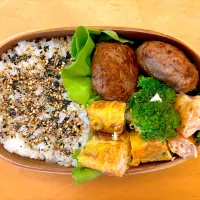 ハンバーグ、卵焼き、茹でブロッコリー、鮭ハラス|あしゃみさん