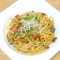 茄子のラグースパゲッティ|銀蔵じいちゃんさん