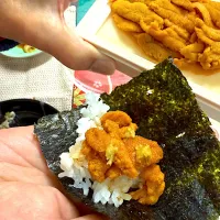 蒸雲丹の手巻き寿司|プクママさん