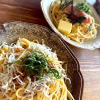 明太パスタ しらすのオイルパスタ