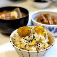 ひろりん便　ひろりん邸のお庭の栗で栗おこわ作りました🌰