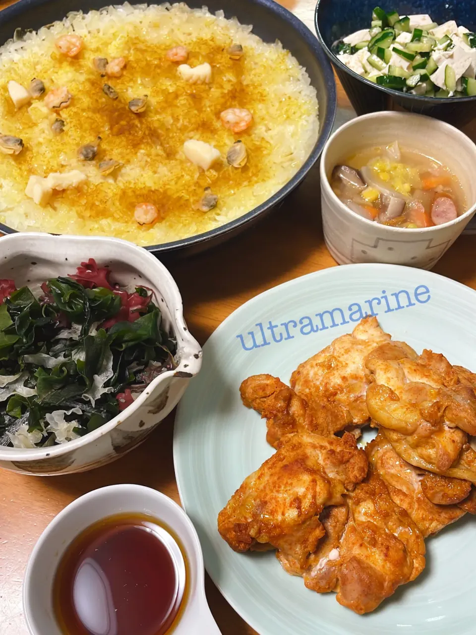 ＊タンドリーチキンとシーフードパエリアで晩ごはん♪＊|ultramarineさん