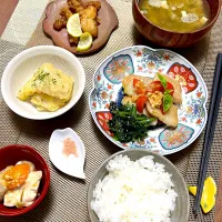 舌ひらめつくし　ムニエル　フリット　唐揚げ　海老出汁あおさ汁　海老芋煮|チャコイブさん