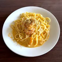 海老たっぷりクリームパスタ|dashi menjiroさん