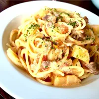 パンチェッタとじゃがいものトマトクリームパスタ| あつしさん