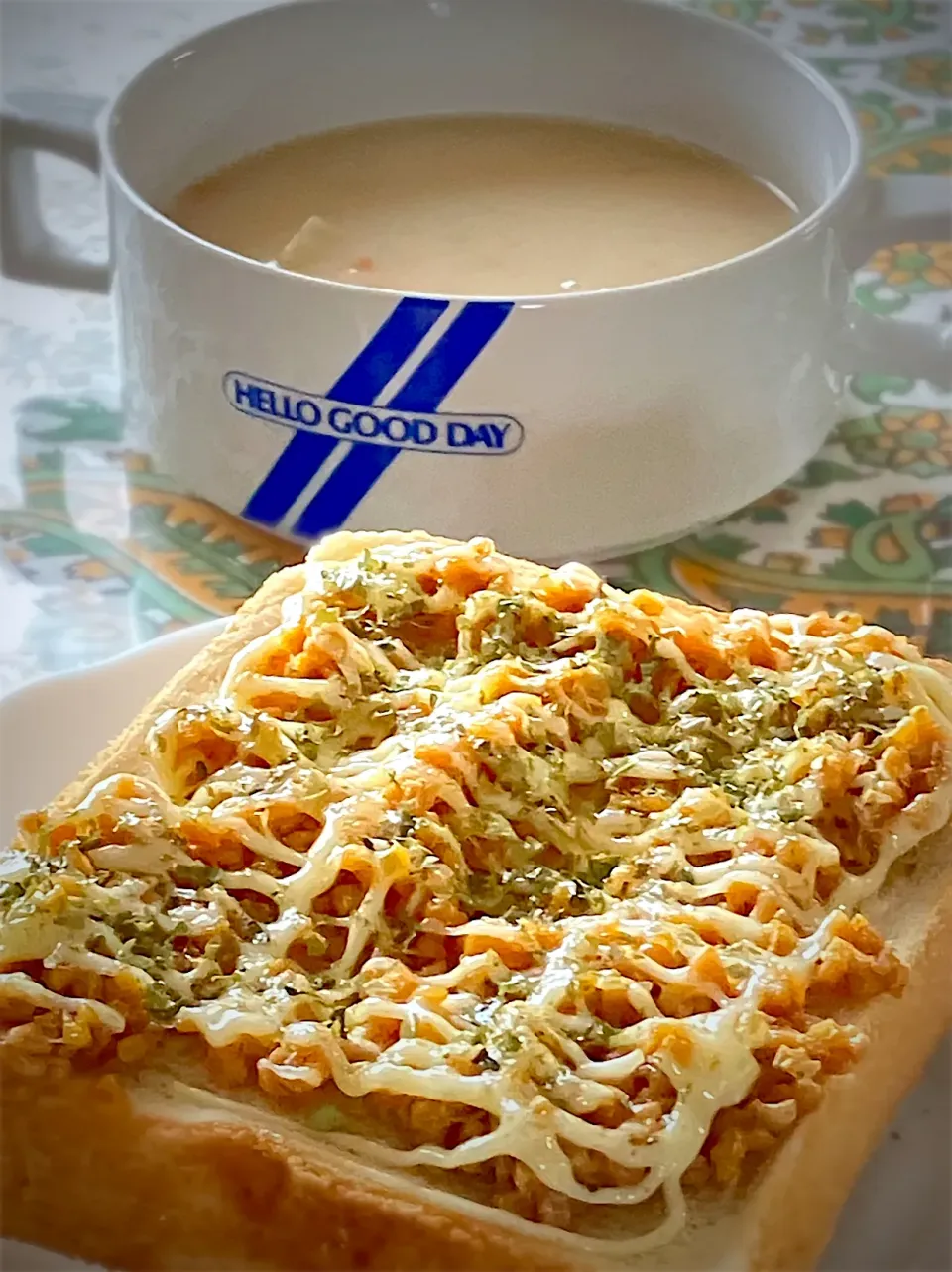 納豆トーストとクラムチャウダー|akopeko ◡̈⋆さん