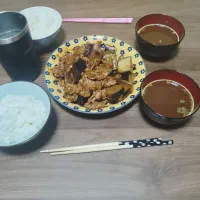 豚バラ茄子炒め、オニオンスープ| るかぱぱさん