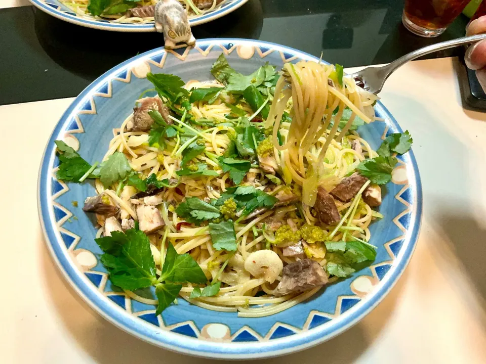 柚子胡椒でサッパリ感のある、サバ缶とネギの和風パスタ。|Takeshi  Nagakiさん