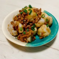 里芋のそぼろ和え|もっさんさん