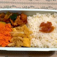 チキンのケチャップ炒め、人参ナムル、切干大根、かぼちゃ|おかーたまさん