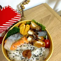 鮭折れてしまった弁当🍱🐟🖤|こたははさん