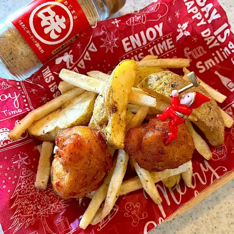 「あじまる（うまあじガーリック調味料）」を使ってみたSnapdishの料理・レシピ写真:あじまる盛り合わせ🎄