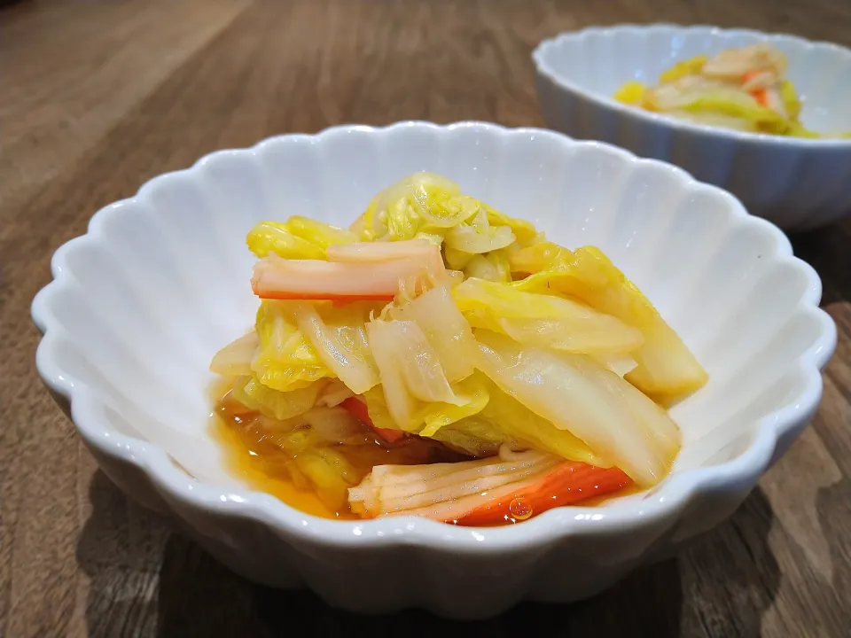 蒸し白菜とカニカマのぽん酢浸し|古尾谷りかこさん