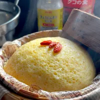 蒸篭で「杏仁たまご蒸しパン」♨️