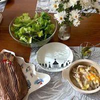 舞茸のリゾット、アボガドロールケーキ、ゆずドレッシングのグリーンサラダ|ＥMＩさん